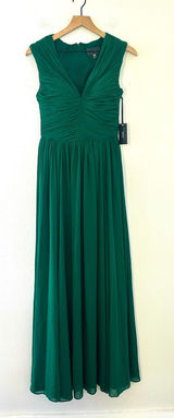 NWT Vera Wang Green Pleated Maxi Dress Gown Size 4 Regency Fairy Wedding FLAWED Photo 0