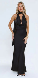 Satin Halter Maxi Dress Black Photo 0