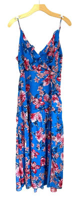 Lulus Tropical Skies Blue Floral Maxi Dress Wedding Guest Side Slit Size L Photo 0