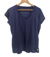prAna Top Womens L V-Neck Short Sleeve Blue Perforated Mesh Back EUC Photo 0