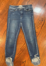 KanCan Women's Dark Blue Distressed cropped Skinny Jeans with Frayed Hems Sz 30 Photo 0