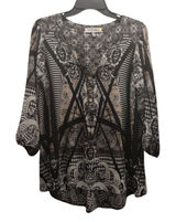 Figueroa & Flower Size M Anthropologie Mixed Print Black Tan 3/4 Sleeve Popover Photo 0
