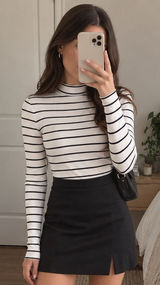 H&M Striped Mock Neck Long Sleeve Top Size Small Photo 0