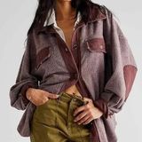 Free People We The Free Ruby Jacket Wine Burgundy Fleece Shacket Medium Photo 0
