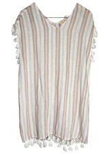 C&C California Womens Linen Blend Striped Tassel V-Neck Swim Cover Up Dress M‎ Photo 0