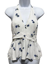 American Eagle Women Cottage Boho Halter Top‎ M White Floral Peplum Coquette Y2K Photo 0