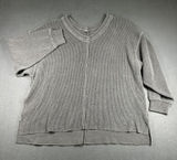 Aerie Waffle Knit‎ Sweater Womens XL Gray V Neck 3/4 Sleeve High Low Oversized Photo 0