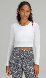 Lululemon Ebb To Street Long Sleeve Top White Ribbed Built In Bra Pilates Size 8 Photo 0