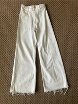 Zara White Wide-Leg Jeans with Frayed Hem Stretch Photo 0