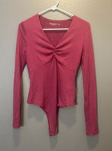 Abercrombie & Fitch Slim and Cozy Ruched V-Neck Bodysuit Pink Size S GUC Photo 0