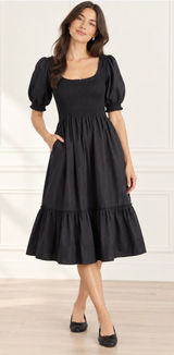 Hill House Home The Nap Dress Womens Large Black Excellent Athena Puff Sleeve Photo 0