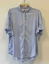 Beachlunchlounge Blue White Striped Ruffle Sleeve Button Down Shirt Womens Med Photo 0