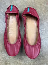 Tieks Red Leather Ballet Flats with Teal Accent Size: 11 Photo 0