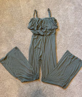 Blue Rain Olive Green Wide-Leg Ruffle Jumpsuit Photo 0