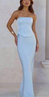 Hello Molly Golden Isle Strapless Satin Maxi Dress Blue Photo 0
