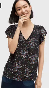 Kate Spade New York‎ Women Black Confetti Cheer Blouse Size XS Flutter Sleeve Photo 0