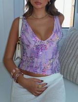 Purple Sequin V Neck Tank Top Y2K 2000s Going Out Top Glam Photo 0