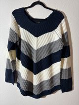 Lauren Hansen NWT Womens Size L Colorblock Chevron Chunky Knit Boatneck Sweater Photo 0