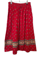 Vintage Vera Bradley Red Paisley Midi Skirt Small Prairie Boho Festival Cottage Photo 0