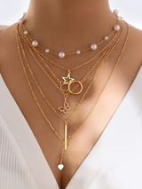 14K Gold Plated Multi-Layered Necklace with Star, Key, and Butterfly Charms Photo 0