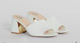 White Square Toe Block Heel Mules Photo 0