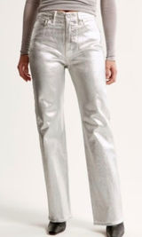 Abercrombie‎ & Fitch Curve Love 90s Relaxed High Rise Metallic Silver Jeans 14L Photo 0