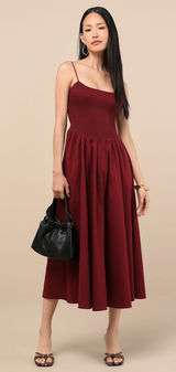 NWT Lulus Tandria Burgundy Smocked Sleeveless Midi Dress Gala Banquet Size S Photo 0