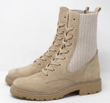 Sam Edelman Women Combat Boots Beige Lydell Knit Suede Lace Up Size 6.5 Photo 0
