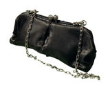 Nine West Black Satin Pleated Evening Clutch Rhinestone Kiss Lock Chain Strap Photo 0