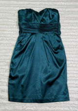 Studio Y from Maurices Green Satin Stretch Dress Size 1 /‎ 2 Small Strapless Photo 0