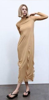 NWOT Zara Brown Mesh Ruffle Maxi Dress Small Sheer Layered Cocktail Dress Photo 0