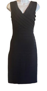 Cache Y2K Vintage Black‎ Beaded Bodycon Pleated Cocktail Mini Dress Sz 8 Party Photo 0