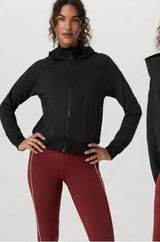 Vuori Daily Jacket Womens Large Black Hooded Full Zip Bomber Ribbed Trim Active Photo 0