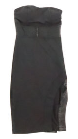 Stella Jamie Strapless Bodycon Dress Womens Size S‎ LBD Mesh Faux Leather Slit Photo 0