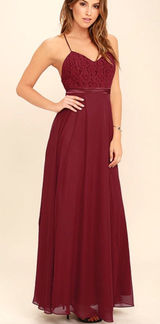 NWT Lulus Stealing Kisses Wine Red Lace Maxi Formal Dress size L Large NEW Photo 0