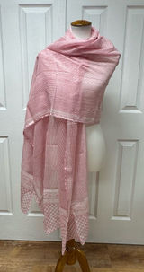 Pink and White Lightweight Puree Cotton Patterned Shawl‎ or Scarf - 97" x 32". Photo 0