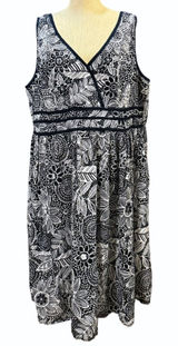 Lola P 2X Black White Floral Beaded Sleeveless‎ Cotton Dress Midi Bohemian Indie Photo 0