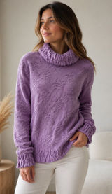 Kuna 100% luxury baby Alpaca cowl neck sweater top purple/lilac/Lavender ruffle textured knit Size S Photo 0