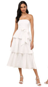 Lulus Truly Marvelous White Jacquard Strapless Tiered Midi Dress M Photo 0