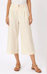 Vince Cropped Wide Leg Pleated Pants Cream Linen Blend Culotte Minimalist Size 6 Photo 0