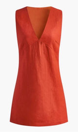 Commence Women's Orange V-Neck Sleeveless Linen Blend Mini Dress Photo 0