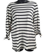 Old Navy Women's Black White Striped Boat Neck Tie Sleeve Shirt Size M Cotton Photo 0