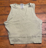 Kittenish Ribbed Cropped Tank Top Women's S Sage Green Sleeveless Knit‎ flaw Photo 0