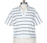 Thread & Supply Stripe Terry Popover Shirt Plus Size‎ White Black V-Neck 1X 1XL Photo 0
