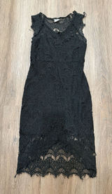 Free‎ People Black Lace Slip Peekaboo Scalloped Round Neck Sleeveless Dress S Photo 0