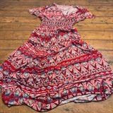 West Loop Red Tribal Print Smocked Waist V-Neck Maxi‎ Dress XL Photo 0