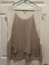 American Eagle Outfitters Women‎ L Colorblock Mixed Media High-Low Top Cream Tan Photo 0