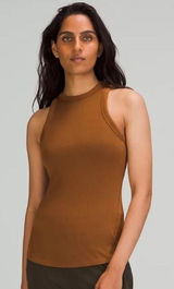 Lululemon Hold Tight Tank Top Copper Brown Ribbed High Neck Racerback Size 4 Photo 0