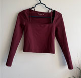 Abercrombie & Fitch Burgundy Double Square Neck Long Sleeve Soft A&F Top Small Photo 0