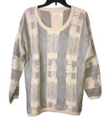 Chelsea‎ & Violet Metallic Wool Blend Abstract Striped Sweater Tan Grey Large Photo 0